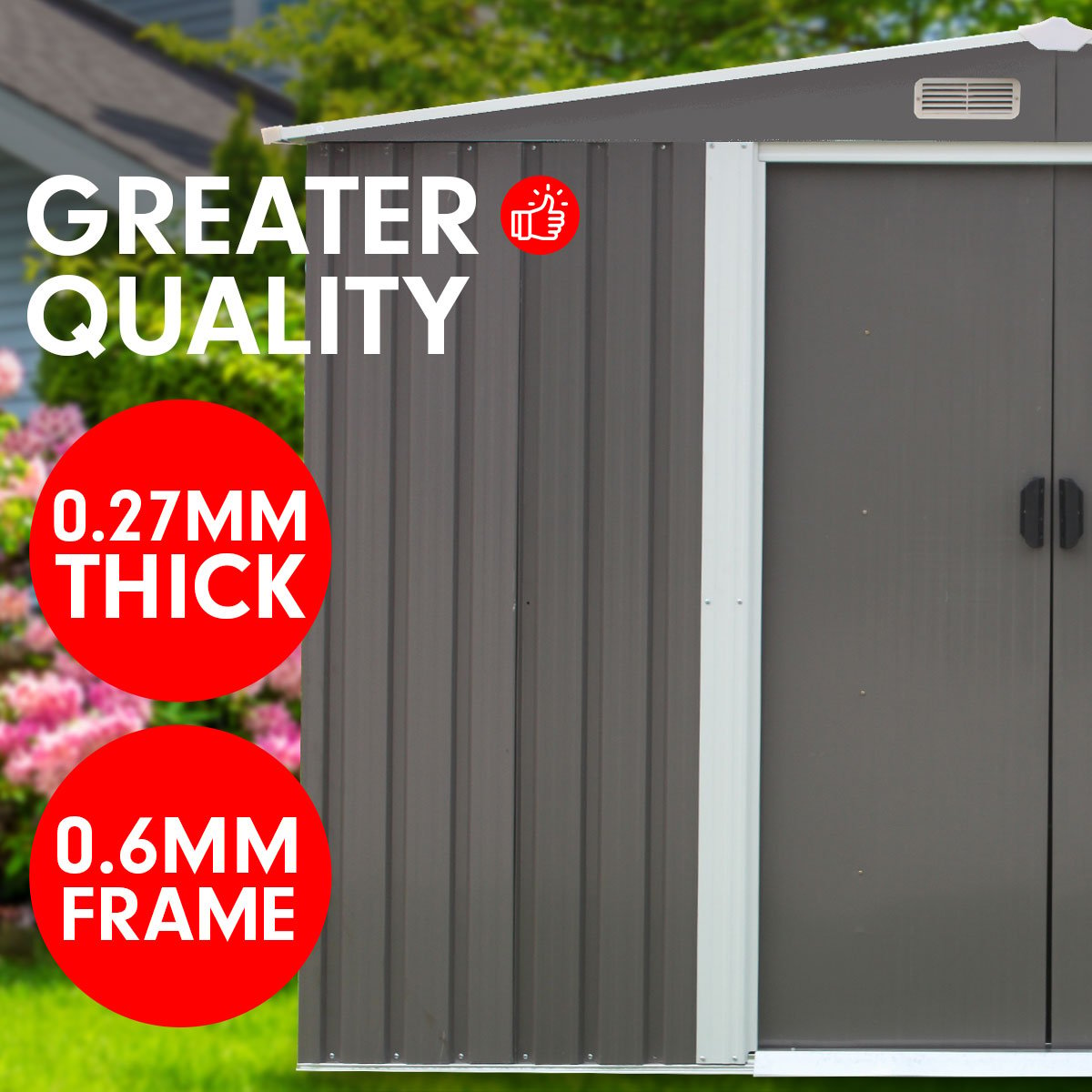 Garden Shed Spire Roof Outdoor Storage Shelter - Grey