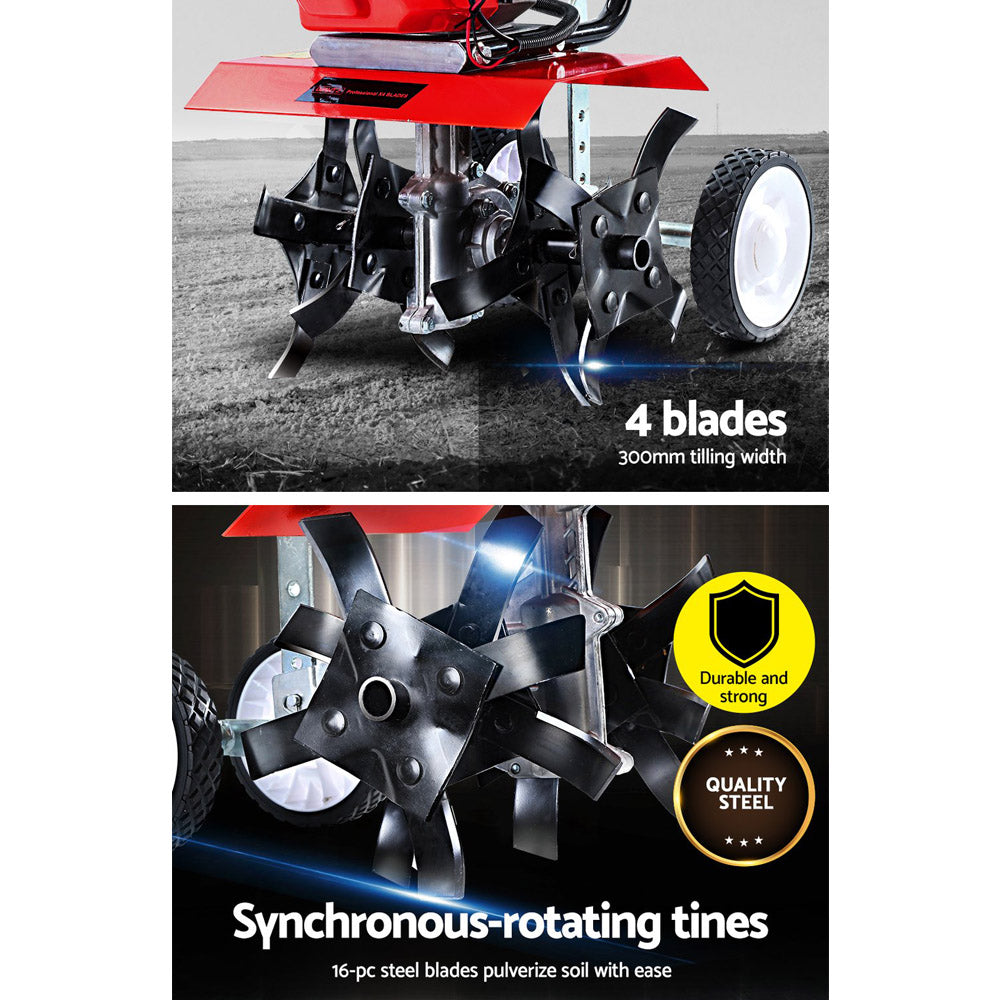 Powerful 65CC Garden Tiller Cultivator - 4 Blades