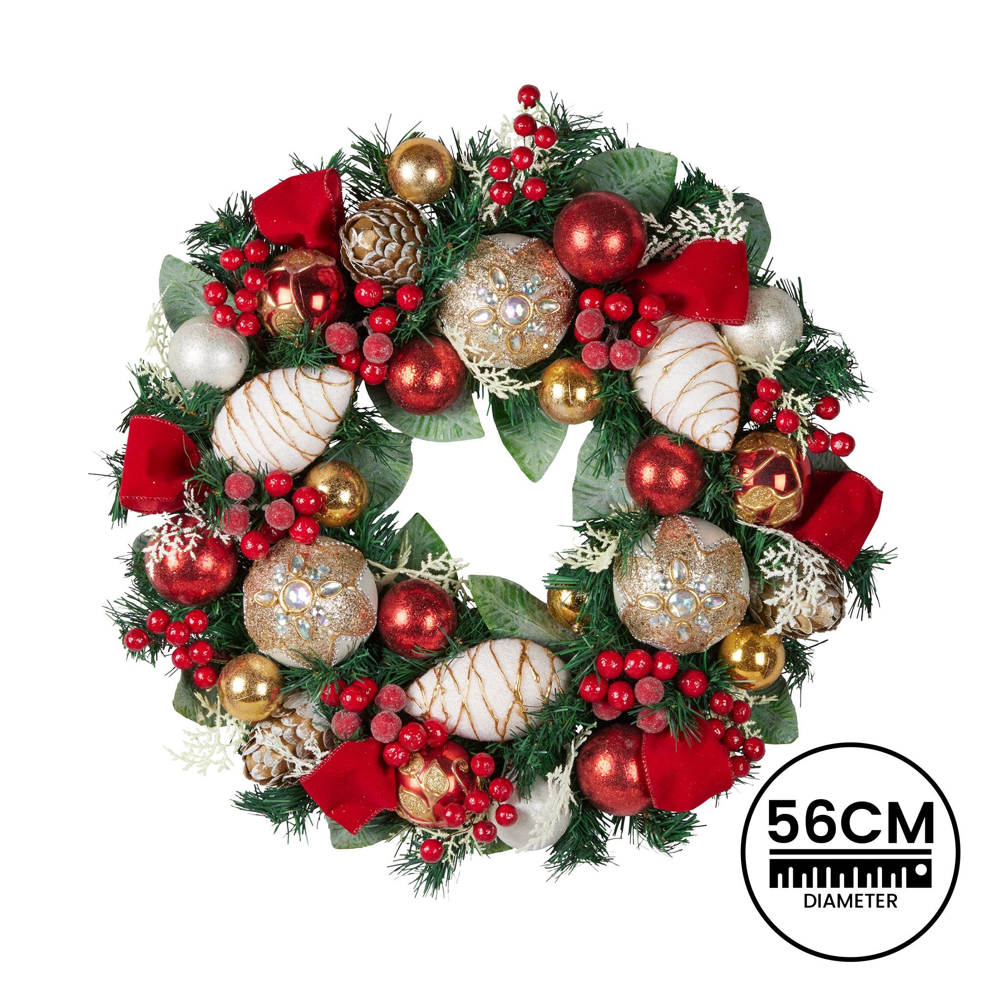 Festive Floral Christmas Wreath - 56cm