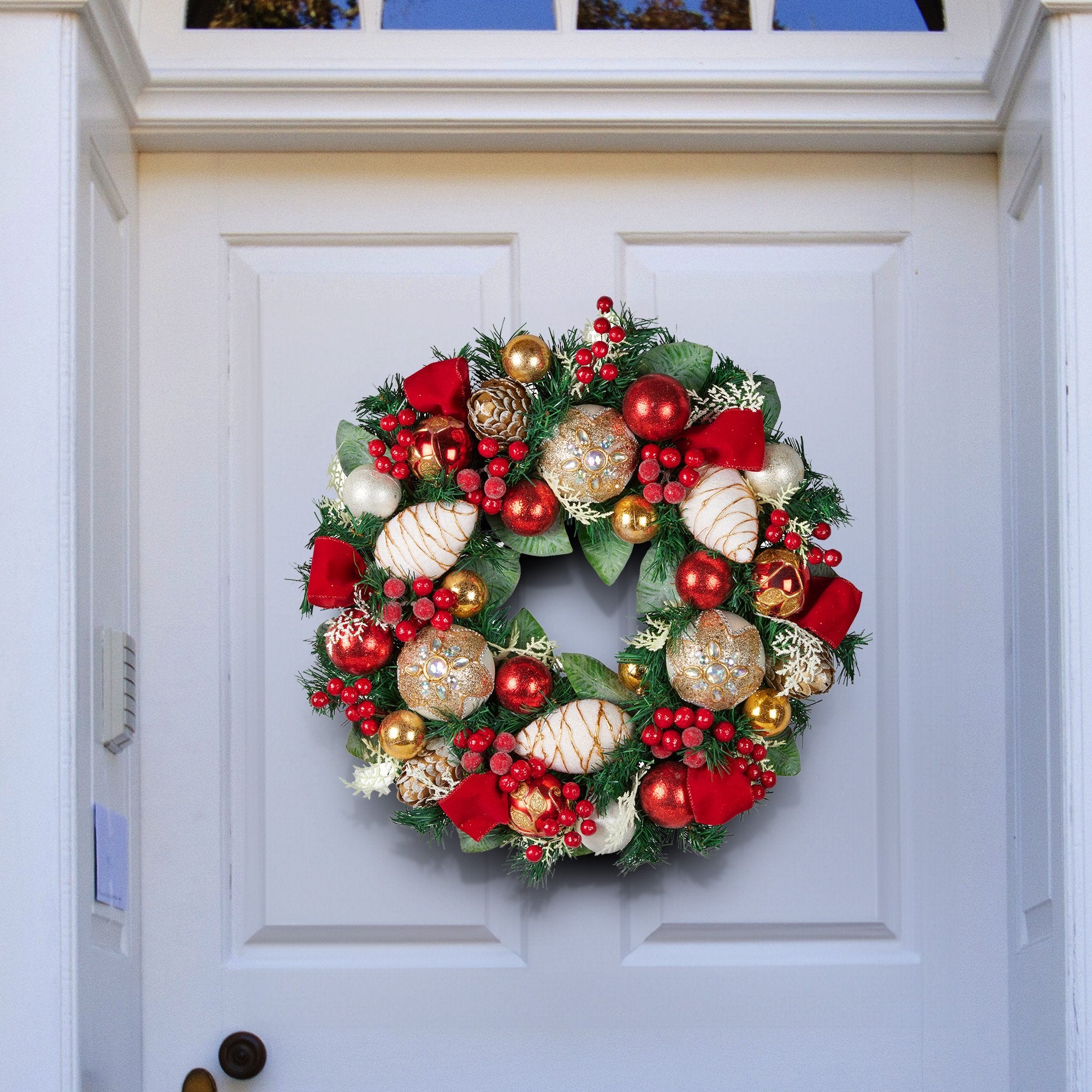 Festive Floral Christmas Wreath - 56cm