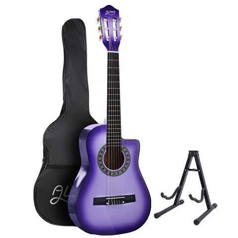 34 Inch Classical Guitar Wooden Body Nylon String W/ Stand Beignner Purple