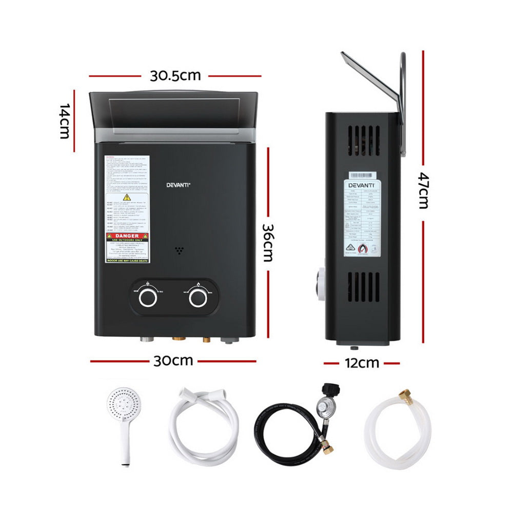 Portable Gas Water Heater 6L/Min Lpg System Black