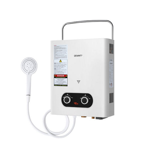 Portable Gas Water Heater 6Lpm Outdoor Camping Shower White