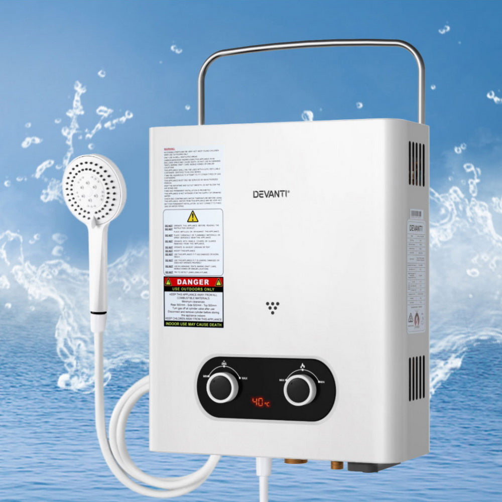 Portable Gas Water Heater 6Lpm Outdoor Camping Shower White