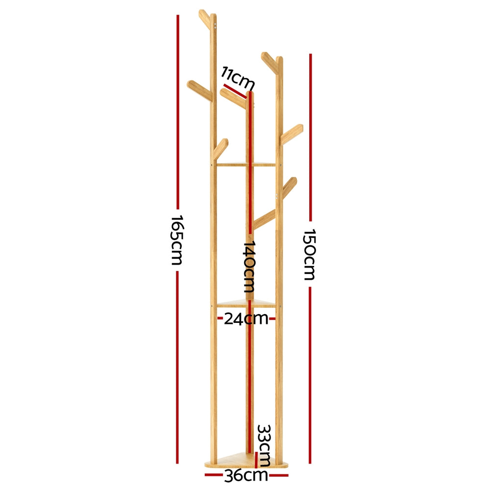 Clothes Rack Airer Coat Stand 9 Hooks Bamboo