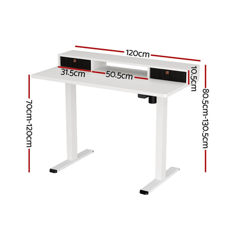 Electric Standing Desk With Storage Shelf Drawer Office Table 120Cm