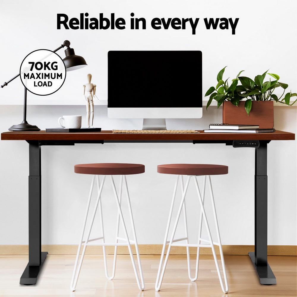 Sleek Electric Standing Desk in White, Walnut and Black - 140cm/120cm