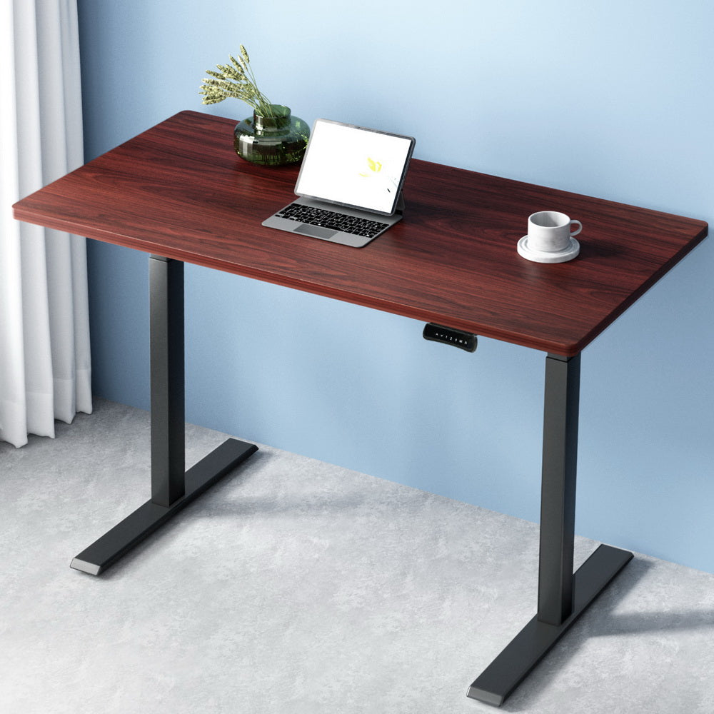 Sleek Electric Standing Desk in White, Walnut and Black - 140cm/120cm