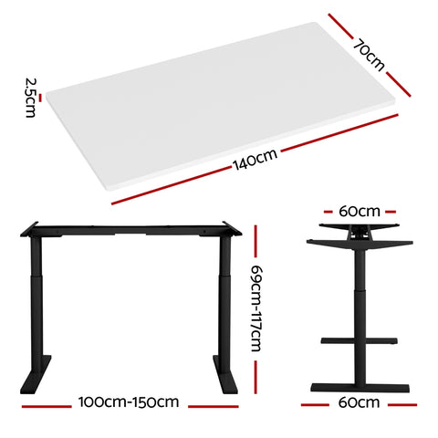 Elegant Black 140cm/120cm Height Adjustable Electric Standing Desk