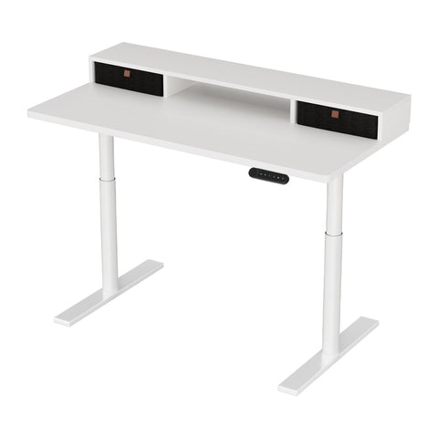 Electric Standing Desk With Storage Rack Shelf Drawers White 120Cm