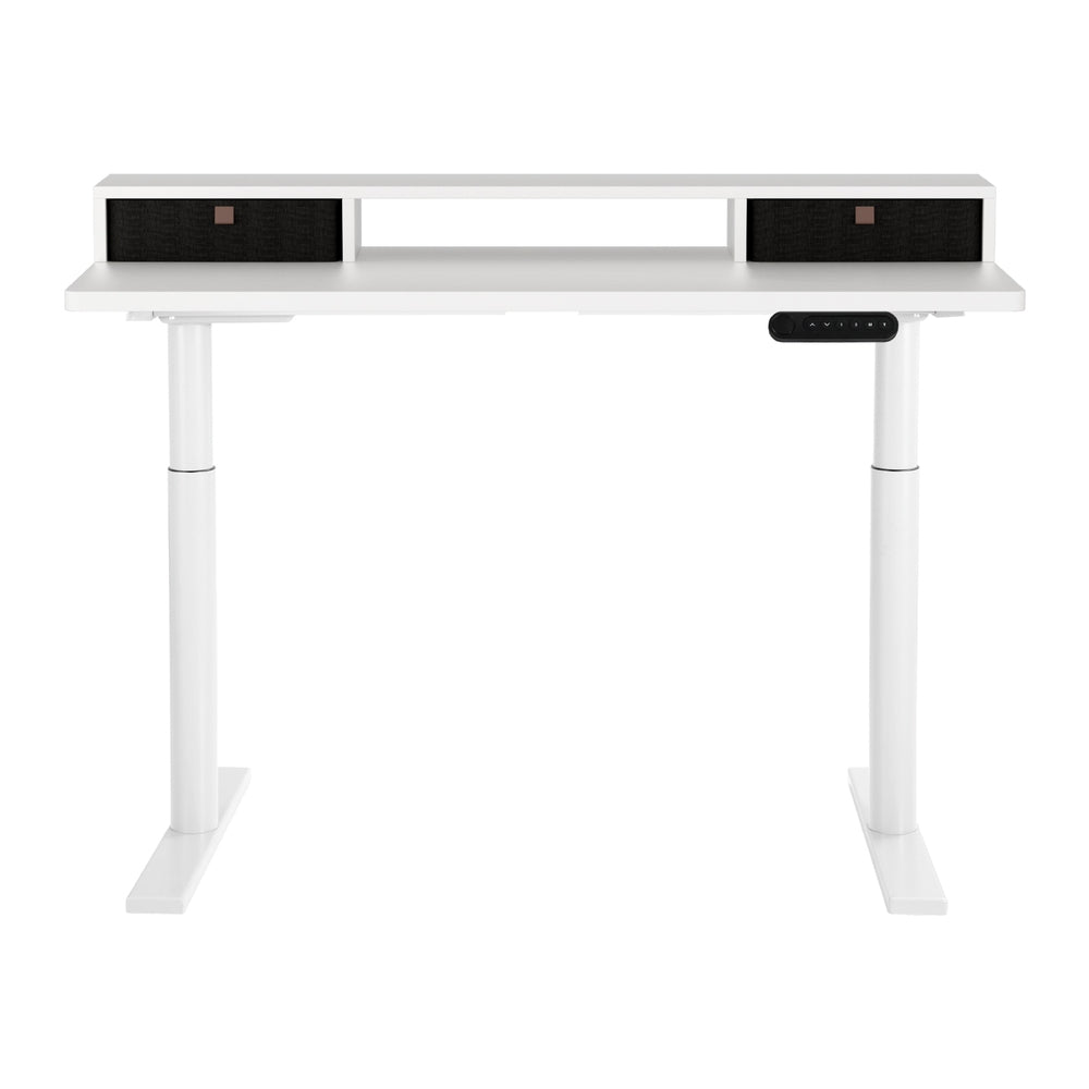 Electric Standing Desk With Storage Rack Shelf Drawers White 120Cm