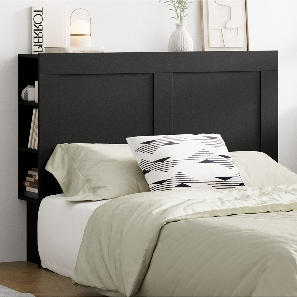 Headboard Queen Size Bedhead with Storage Shelves Black