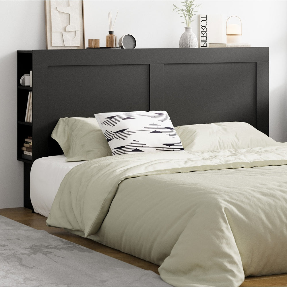 Headboard Bedhead with Storage Shelves Black/White