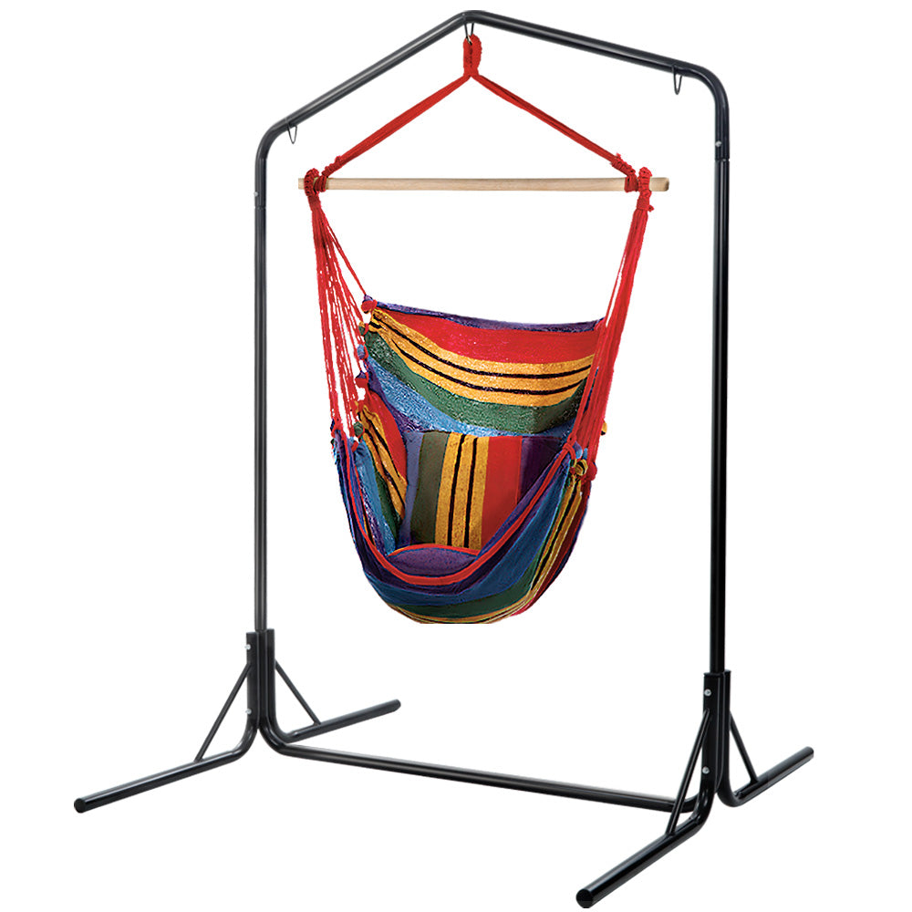 Outdoor Hammock Chair With Stand Swing Hanging Hammock Pillow Rainbow