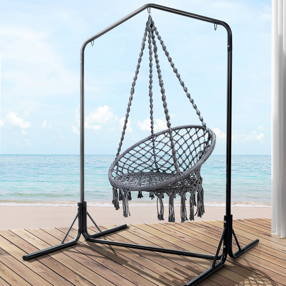 Outdoor Hammock Chair With Stand Cotton Swing Relax Hanging 124Cm Grey