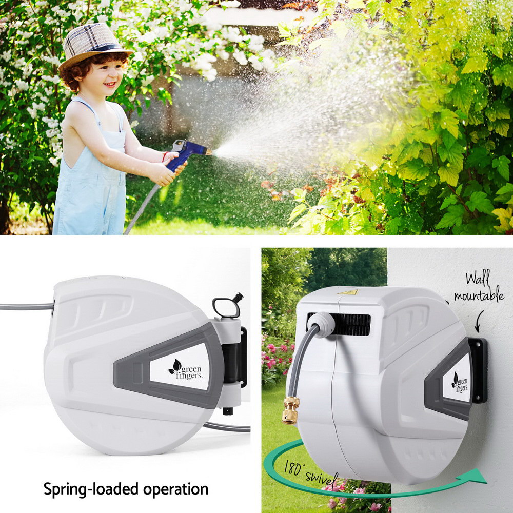 Heavy-Duty Retractable Garden Hose Reel with Spray Gun