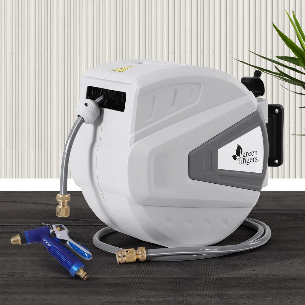 Heavy-Duty Retractable Garden Hose Reel with Spray Gun