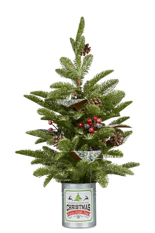 Christmas Tree with Lights in Tin Pot - 65cm