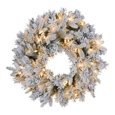 Snowy Atica Pre-Lit Christmas Wreath - 61cm