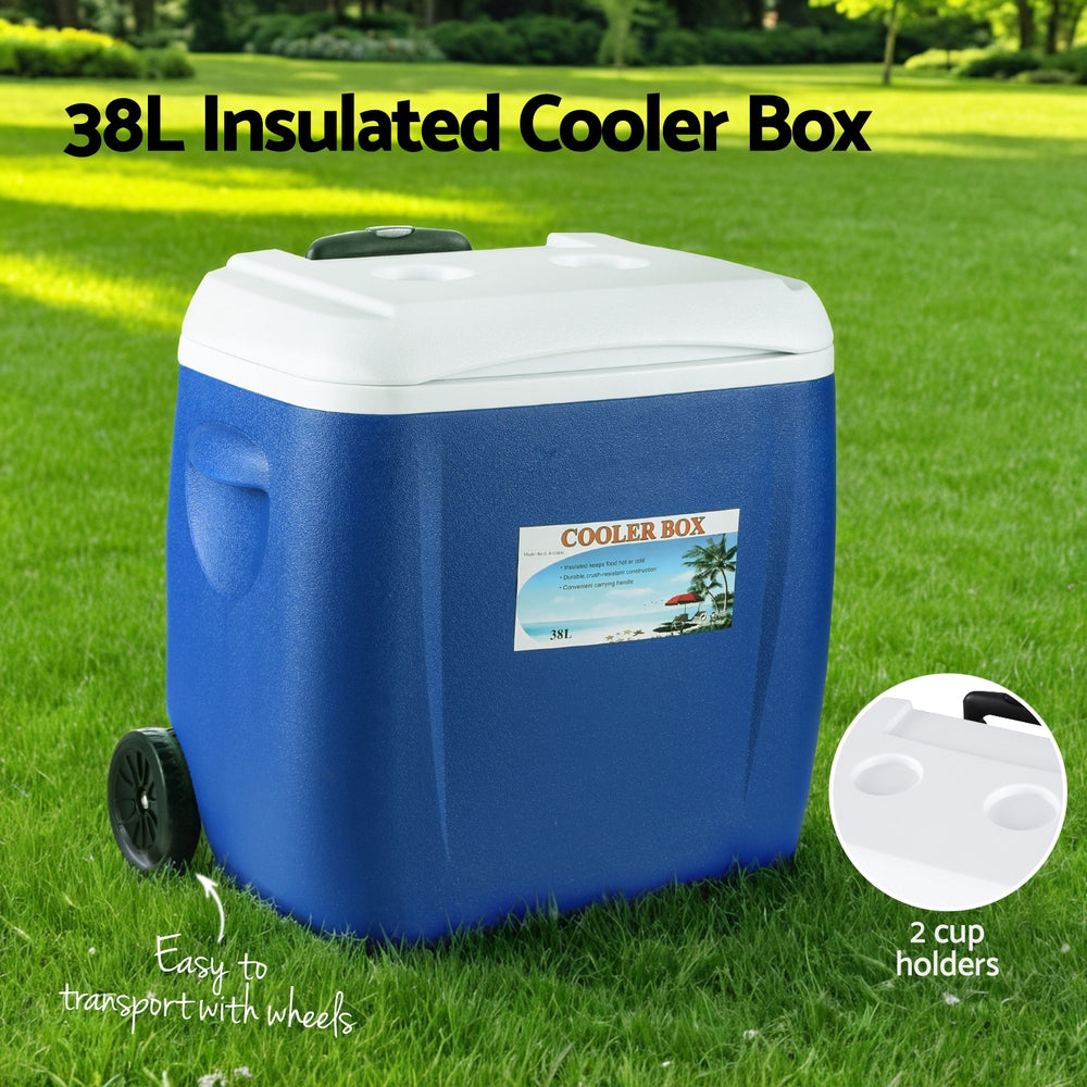 38L Portable Ice Cooler Box With Wheels Camping Fridge