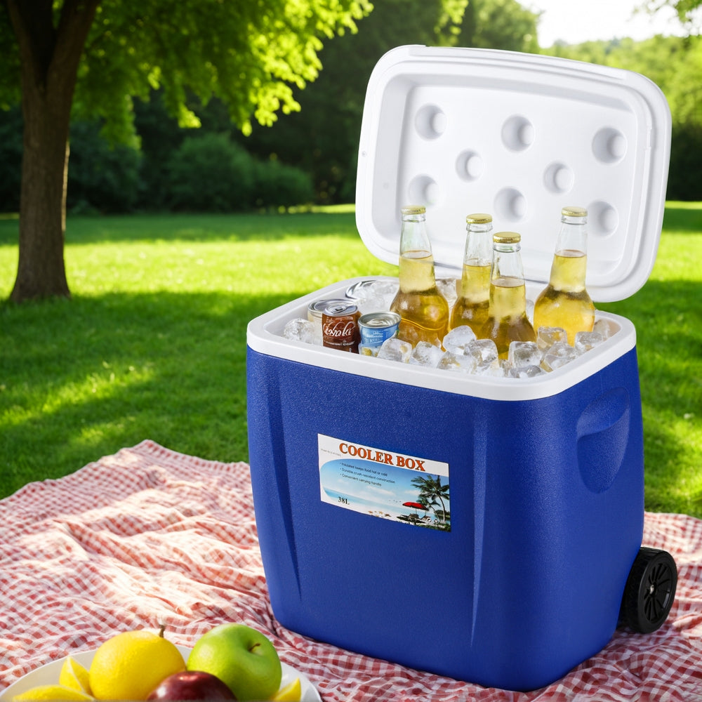 38L Portable Ice Cooler Box With Wheels Camping Fridge