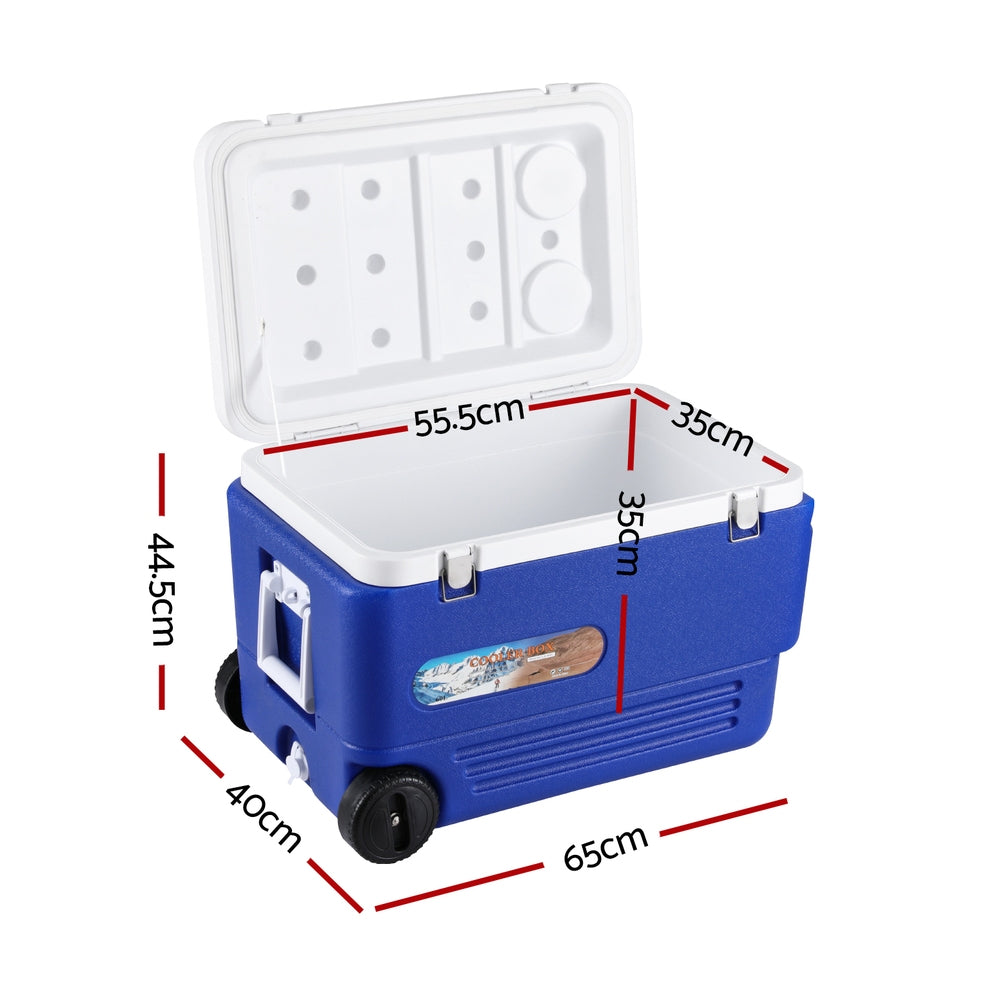 60L Portable Ice Cooler Box With Wheels Camping Fridge