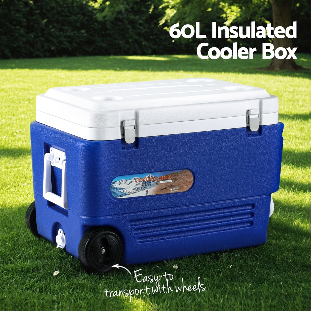 60L Portable Ice Cooler Box With Wheels Camping Fridge