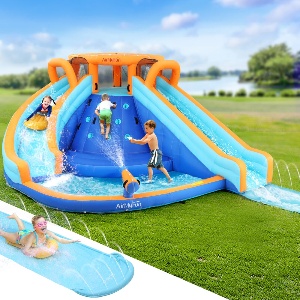 Kids Inflatable Pool w/ Double Slide Jumping Castle