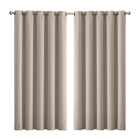 2x Blockout Beige Curtains Panels 3 Layers