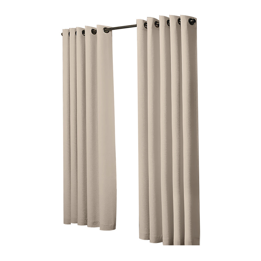 2x Blockout Beige Curtains Panels 3 Layers