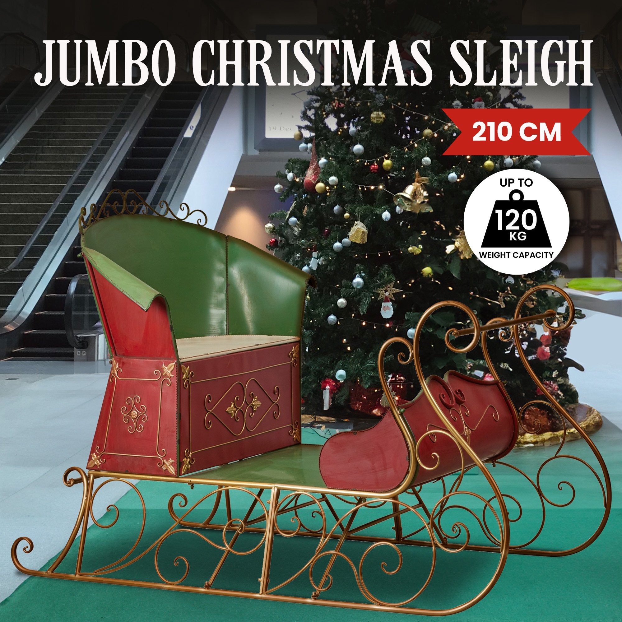 Jumbo Life Size Rustic Christmas Sleigh Display - 210cm