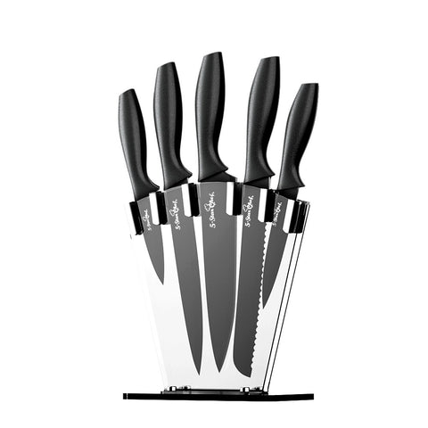 7pcs Kitchen Knife Set Stainless Steel w/ Sharpener Non-stick