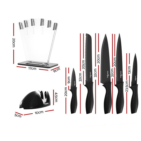 7pcs Kitchen Knife Set Stainless Steel w/ Sharpener Non-stick