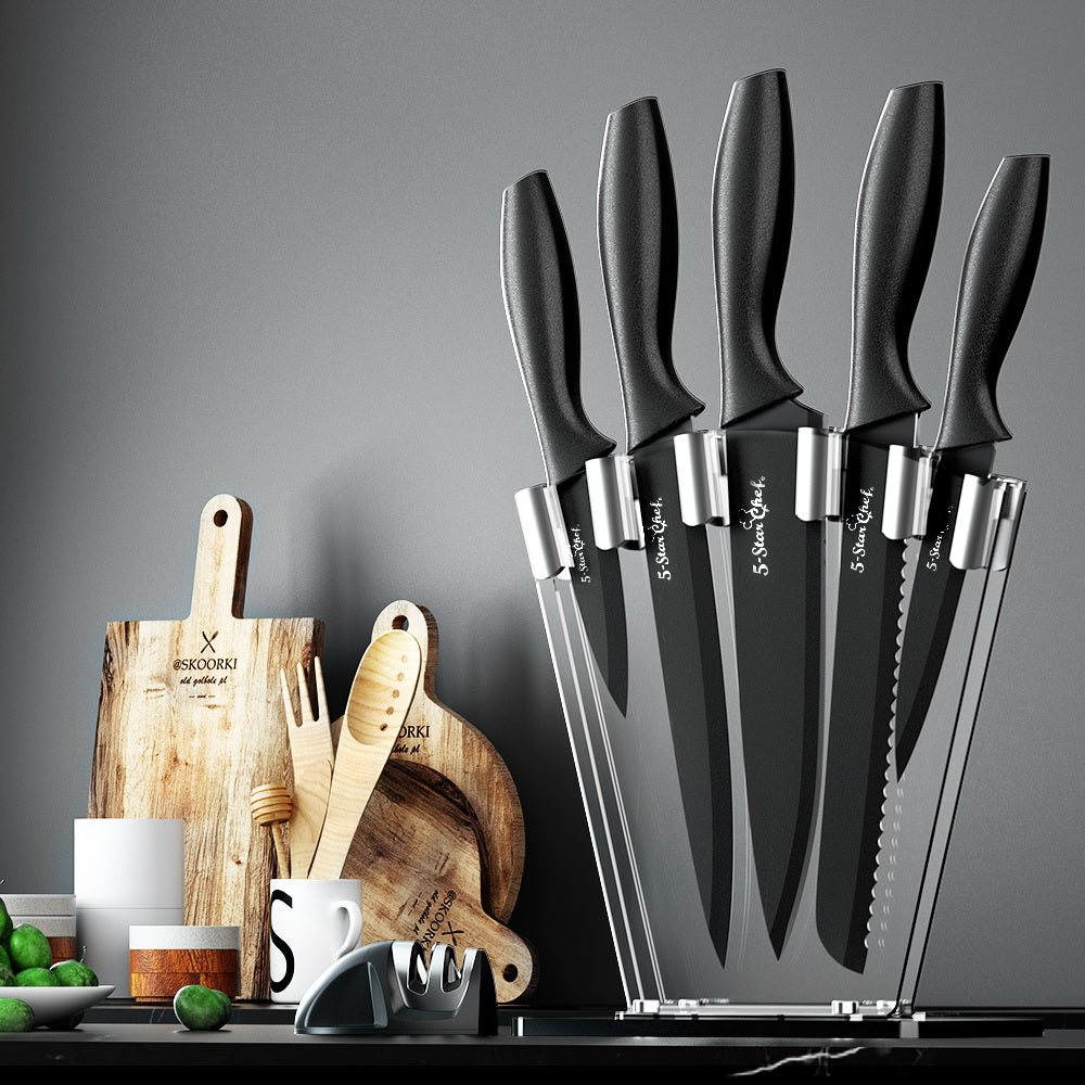 7pcs Kitchen Knife Set Stainless Steel w/ Sharpener Non-stick