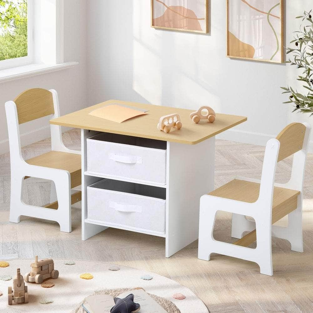 Kids Table and Chair Set with Storage Bins Wooden & White