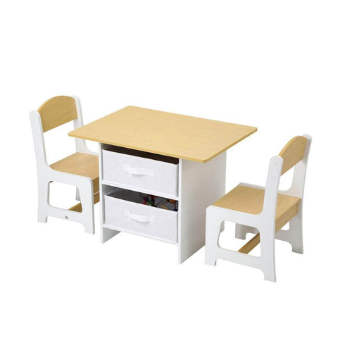 Kids Table and Chair Set with Storage Bins Wooden & White