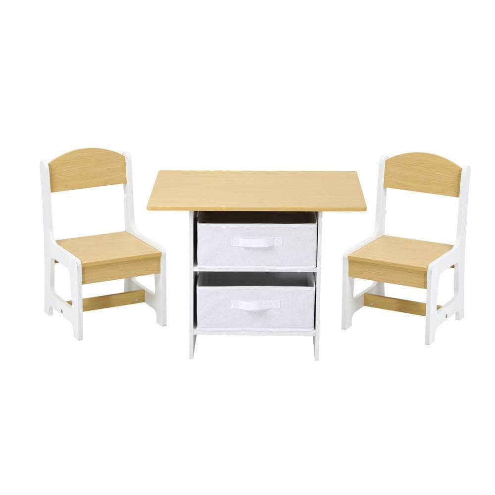 Kids Table and Chair Set with Storage Bins Wooden & White