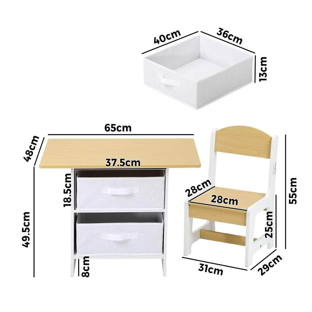 Kids Table and Chair Set with Storage Bins Wooden & White