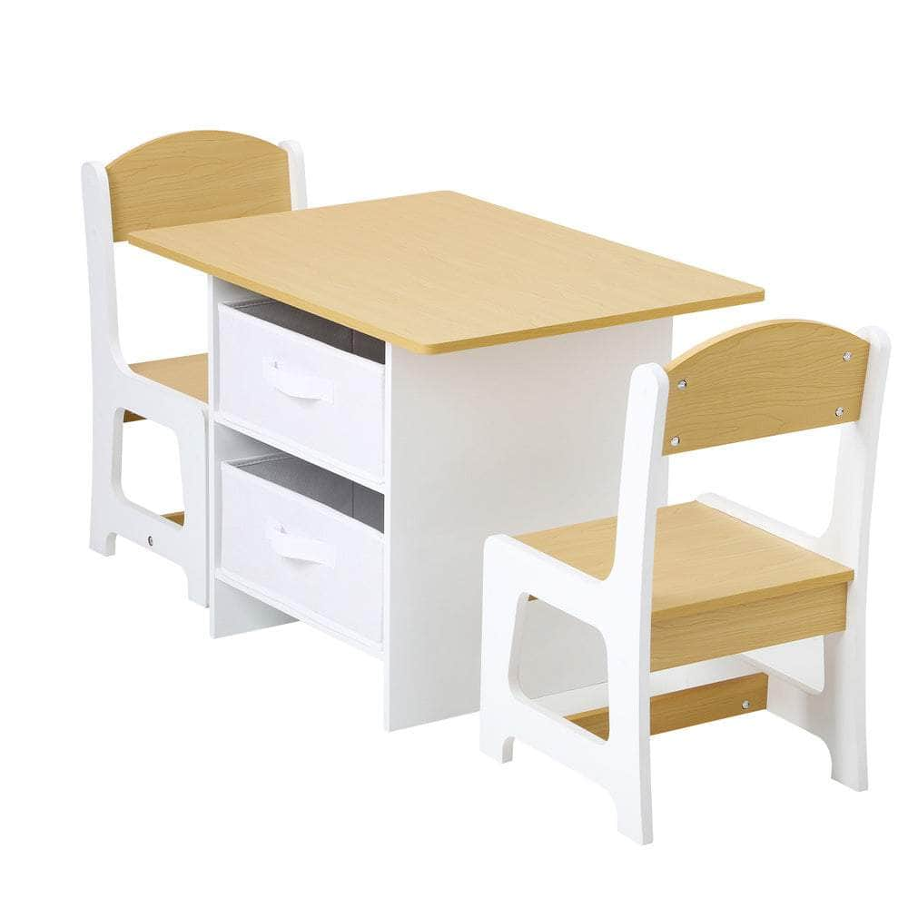 Kids Table and Chair Set with Storage Bins Wooden & White