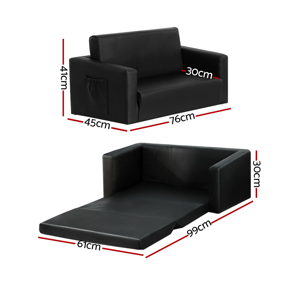 Versatile Kids Flip Open Sofa - Black PU Leather