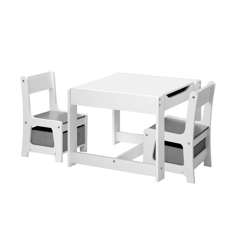 Kids Table and Chairs Set Activity Play Study Desk w/ Toys Storage Box Grey