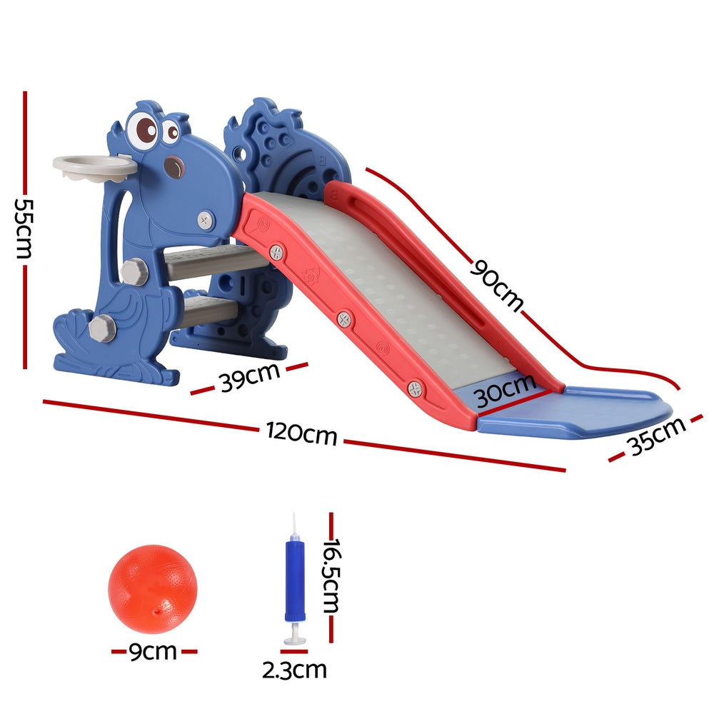 Kids Slide Set Basketball Hoop Outdoor Playground Toy Dragon Blue