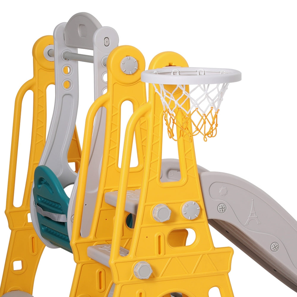 Kids Slide Swing Set Basketball Outdoor Toys Adjustable Height 140cm Green