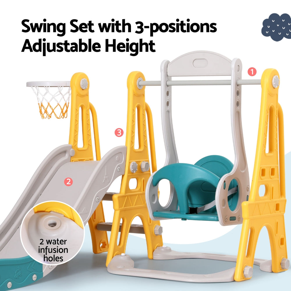 Kids Slide Swing Set Basketball Outdoor Toys Adjustable Height 140cm Green