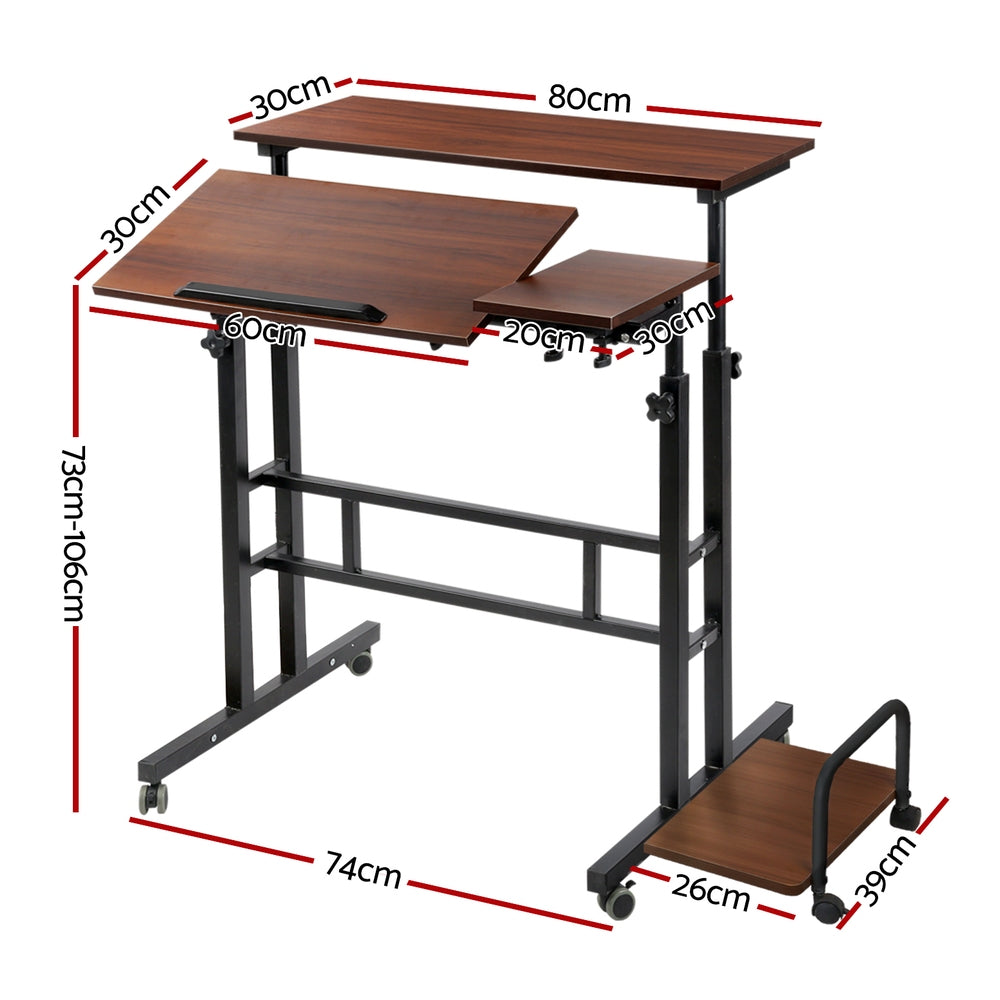 Laptop Desk Table Adjustable Dark Wood 80Cm