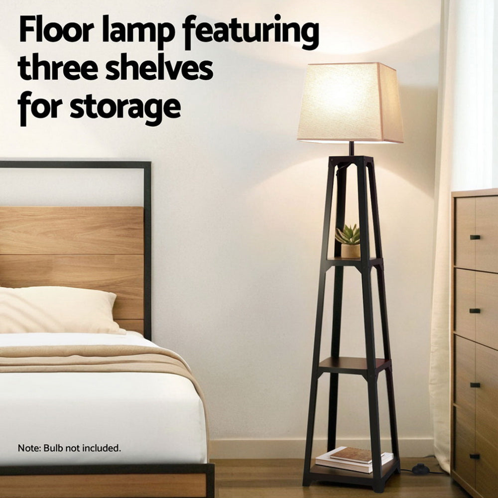 Modern Floor Lamp with 3-Tier Storage Shelf - White