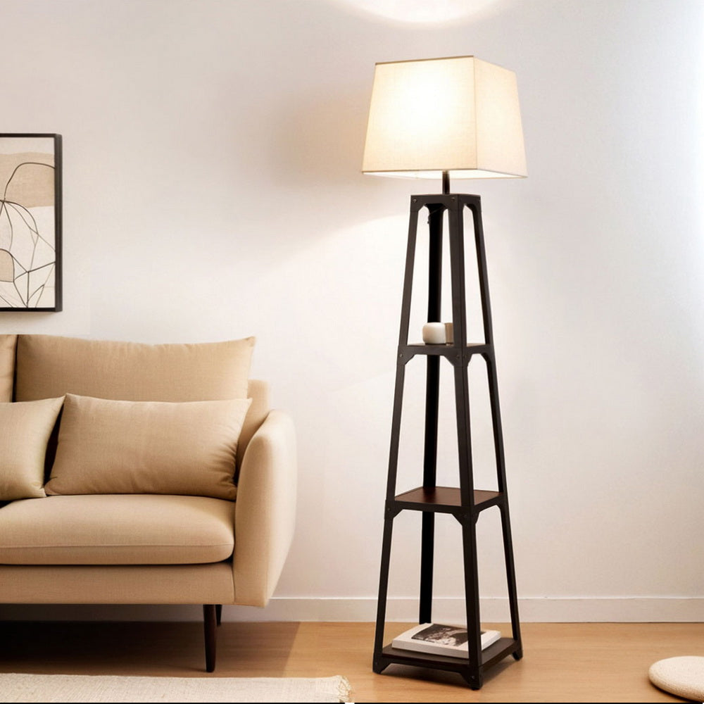 Modern Floor Lamp with 3-Tier Storage Shelf - White