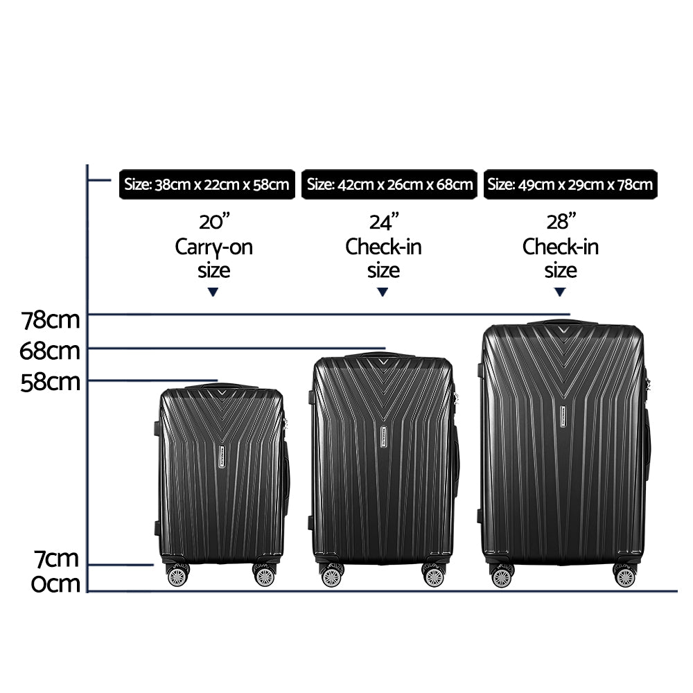 Lightweight 3-Piece Black Luggage Set - TSA Approved