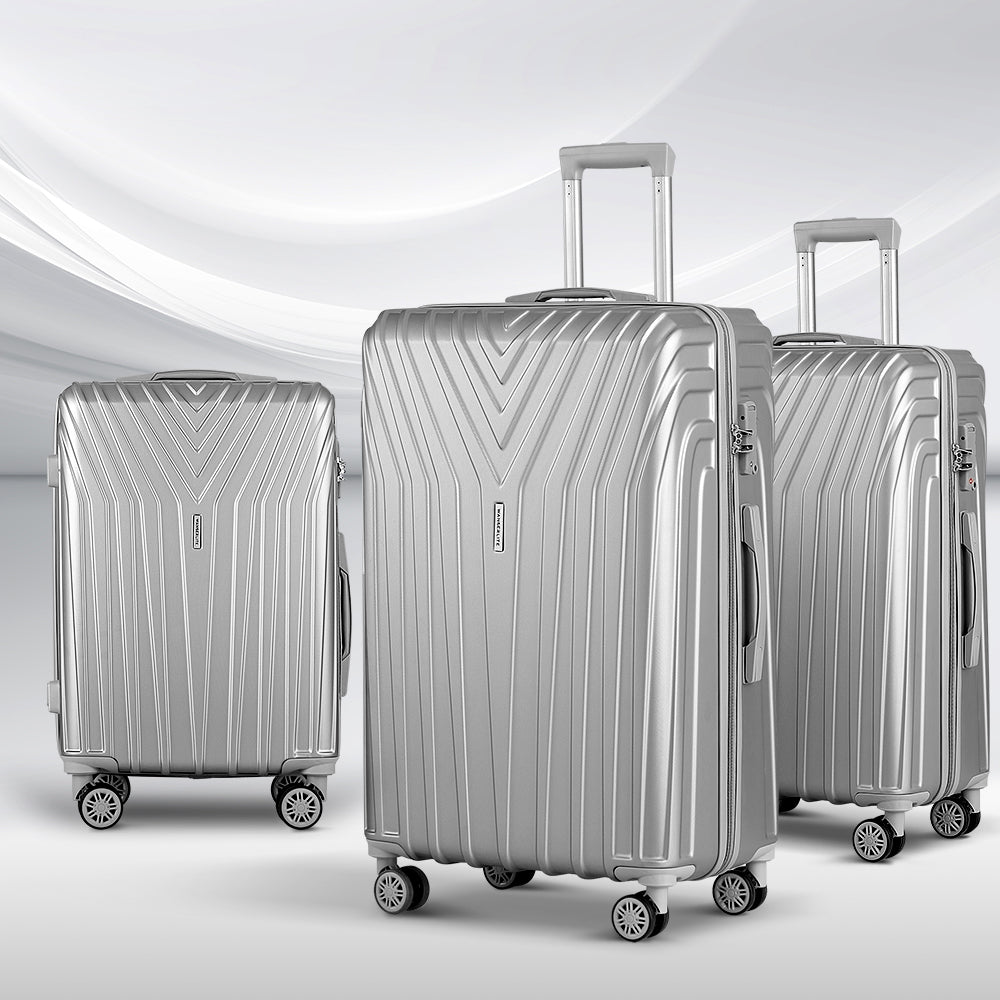 Lightweight 3-Piece Black/Silver Luggage Set - TSA Approved