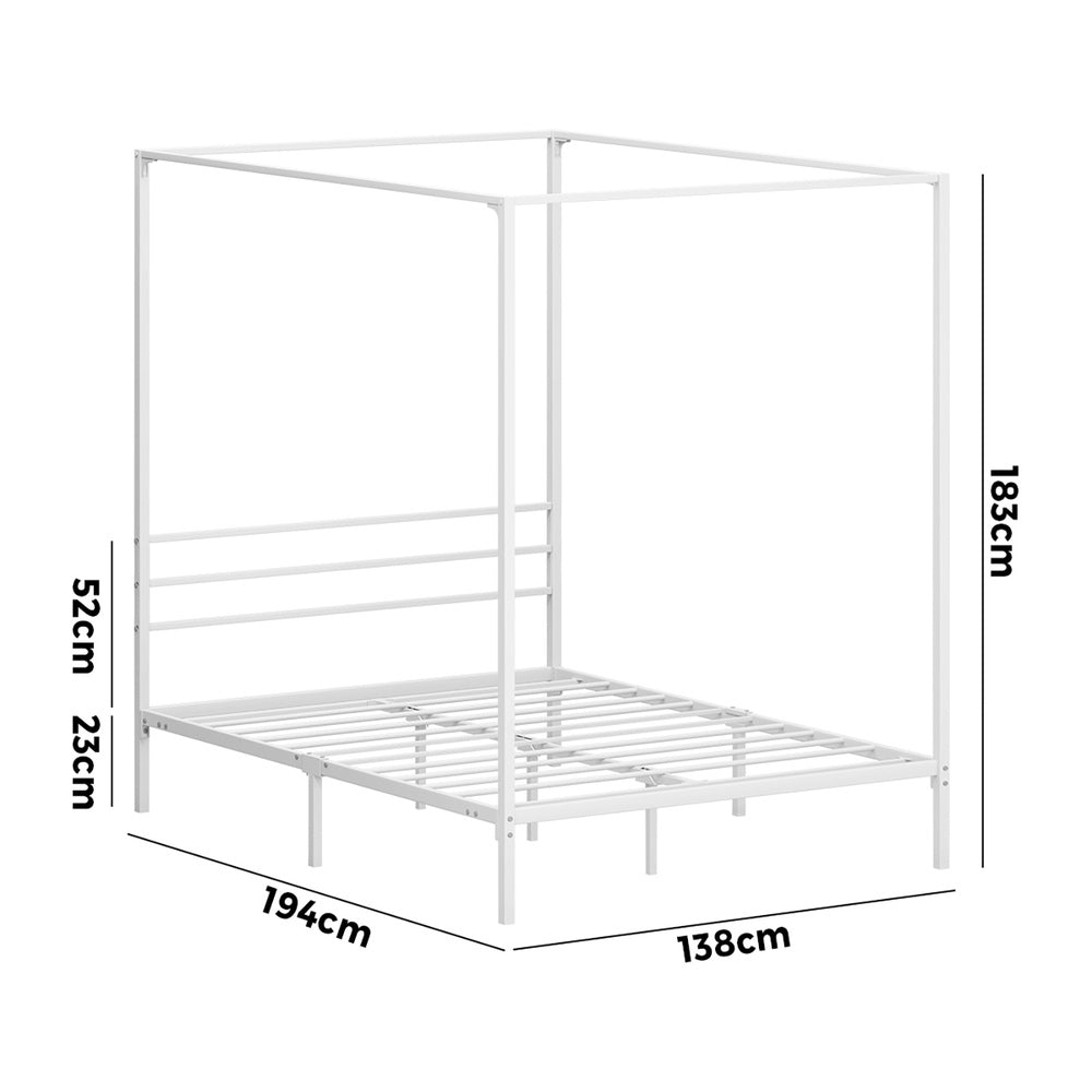 Metal Canopy Bed Frame Double/Queen/Single Size White